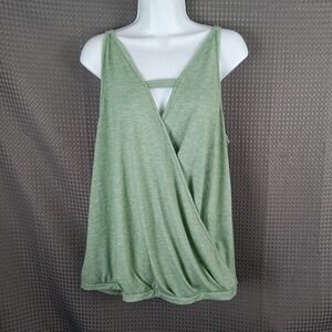 Womens Sage Green Heathered Surplice Caged V-Neck Tank Top Draped Wrap Hem